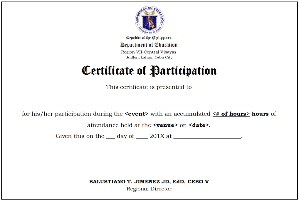 DepEd Certificate of Participation