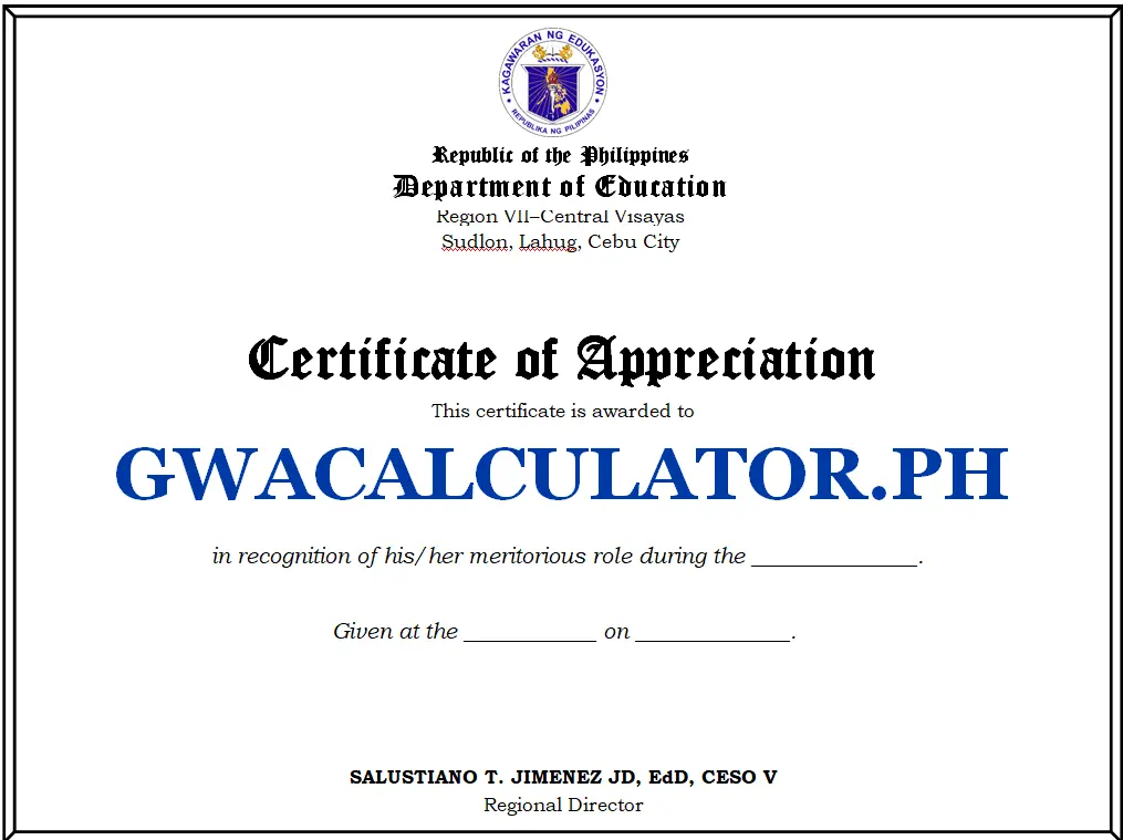 DepEd Certificate of Appreciation